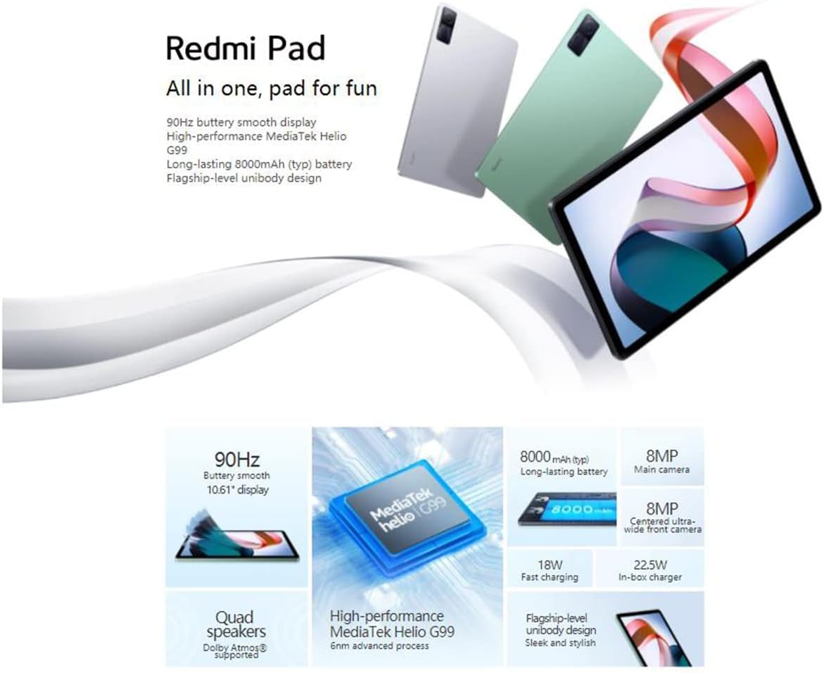 Xiaomi Redmi Pad 4+128GB Graphite Gray 8000 mAh y Pantalla 2K de 90 Hz –  oasismovil